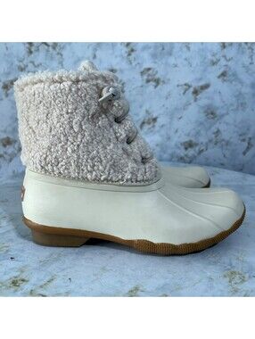 Sperry Saltwater Sherpa Women's Size 6M Shoes Beige Fur Comfort Rain Duck Boots